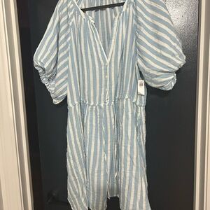 Old Navy Blue and White Striped Midi Dress